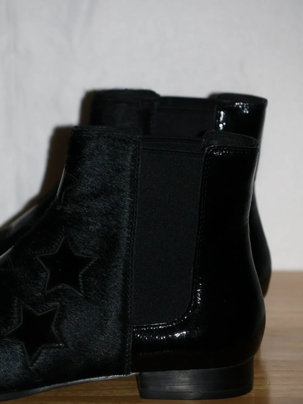 Ash Bliss Calf Hair & Patent Leather Black Chelsea Booties. EU Size 38.
